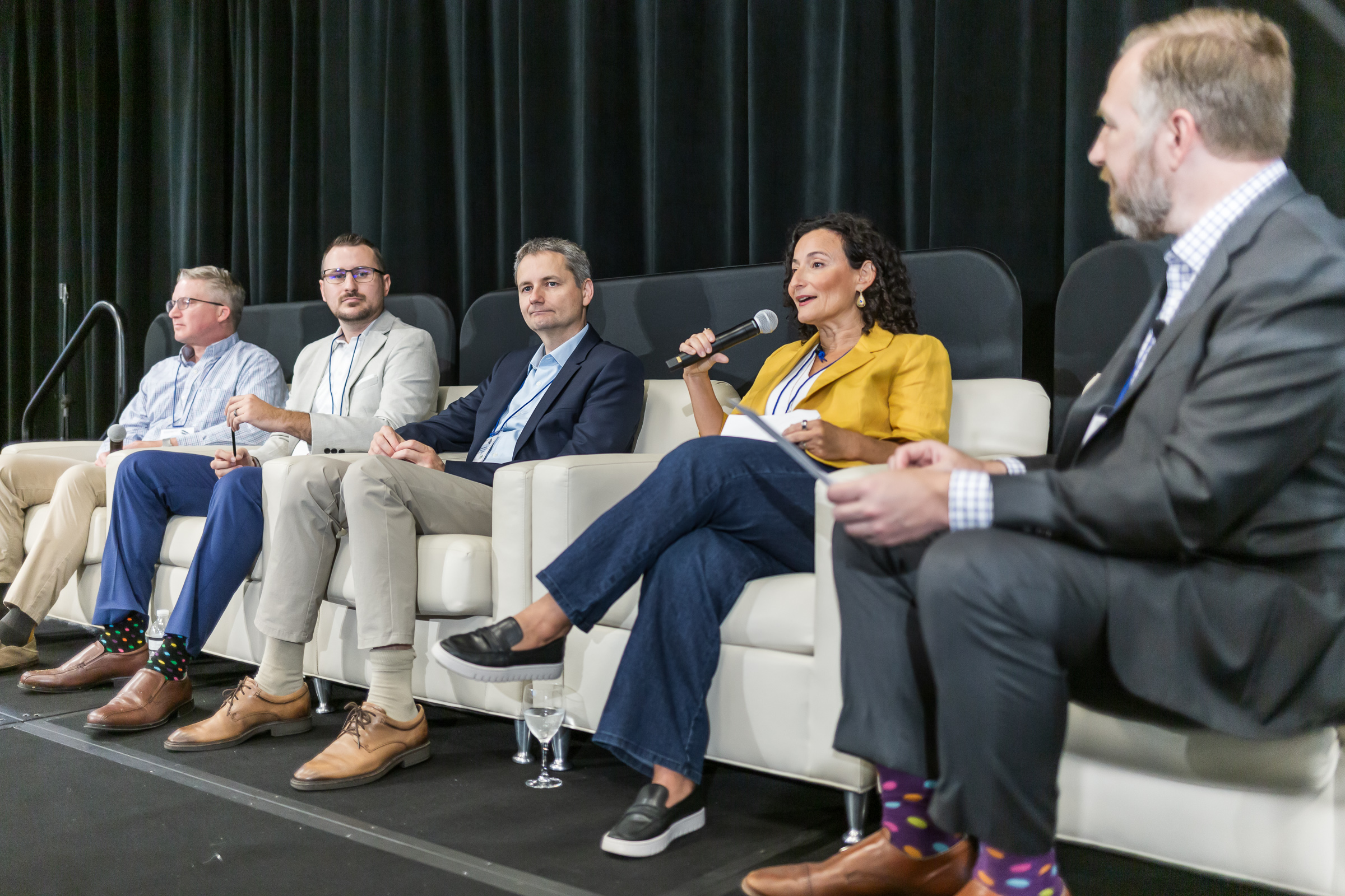 Greg Kuhnen leads Transforming Work panel: Carl Seashore, Thom Fife, Michael Pencina and Phaedra Boinodiris